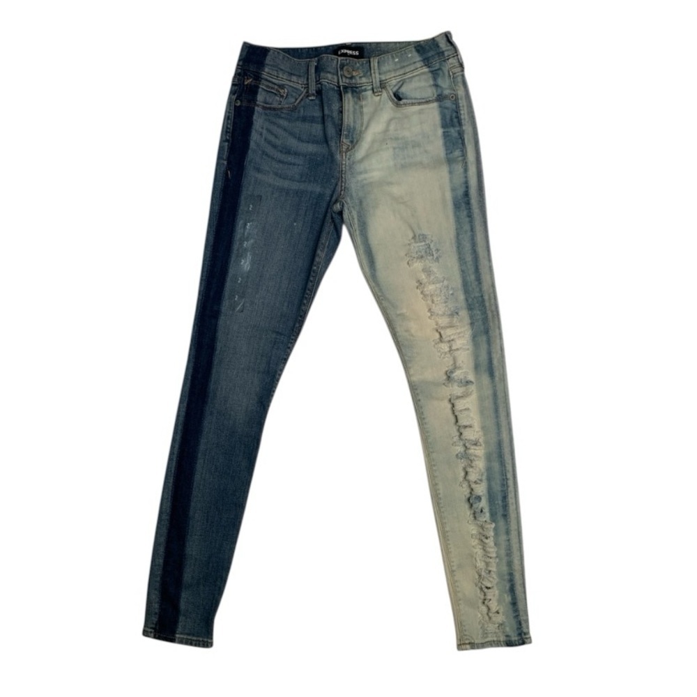 Sz 2 Custom Express Two-Tone Distressed Women Jeans